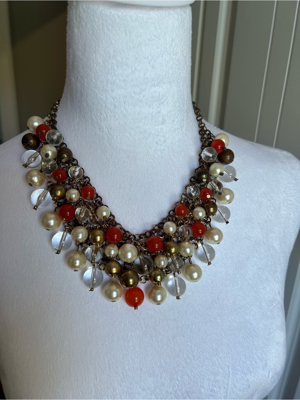 Elegant Pearl and Red Bead Necklace
